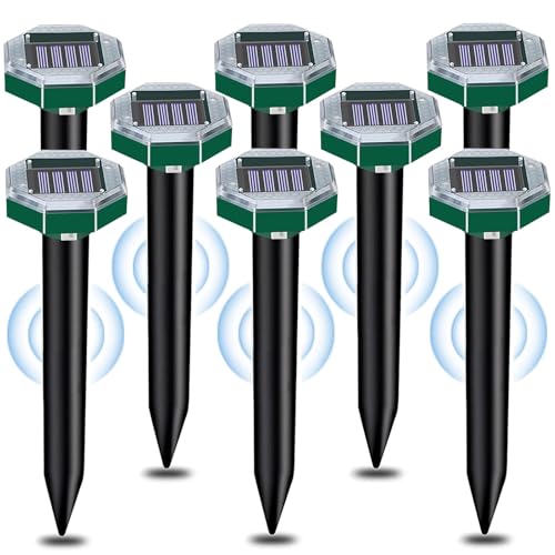 8 Pièces Anti Taupe Solaire Vibration et Ultrasons,Anti Taupe Ultrason Solaire avec IP65 Imperméable,Taupe Solaire Repulsif,Repousse Les Taupes et Autres Rongeurs pour...