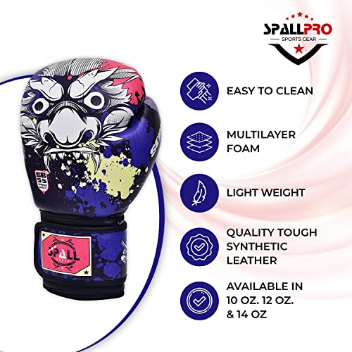 Spall Pro Us Mma, Kickboxing, Muay Thai Boxing Leather Gloves For Men & Women Scary Blue - 12 Oz #TOP1