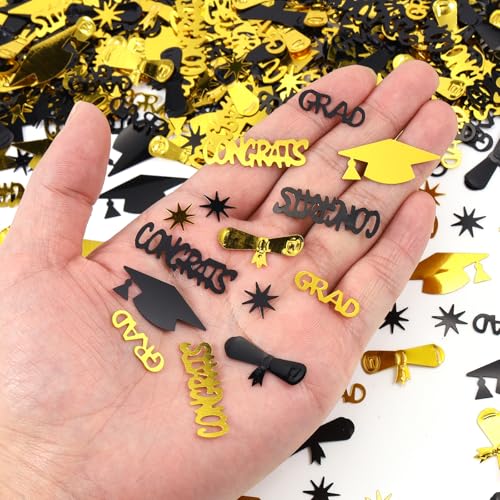 Image of Gold and Black Graduation Confetti 2026, 1000 Pcs Class of 2026 Table Centerpiece Grad Confetti for 2026 Graduation Party Decorations Supplies