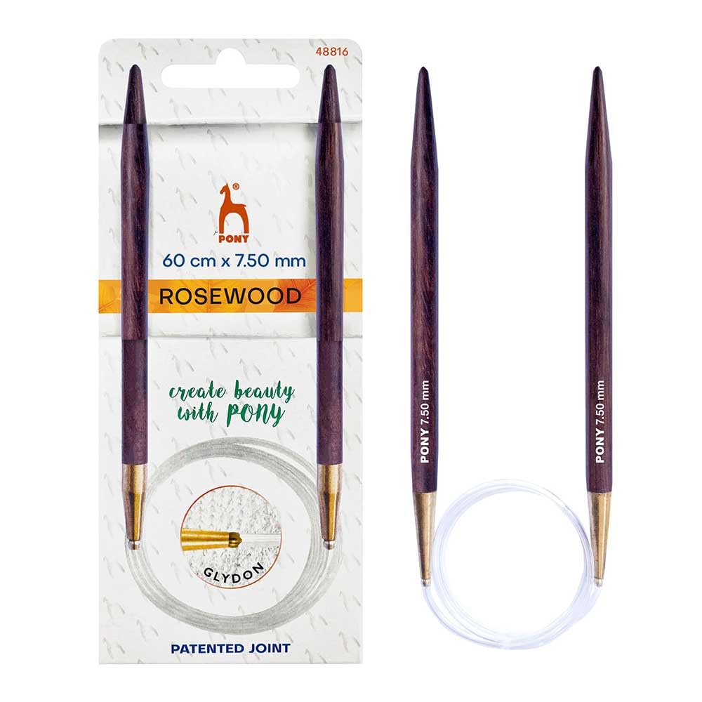Pony Rosewood Circular Knitting Needles, 60cm, 7.50mm - Single Needle