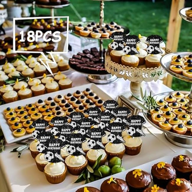 18pcs Glitter Football Jersey Cupcake Topper Soccer World Cup Theme Decor Supplies Athletes Boys Men Happy Birthday Party Decoration