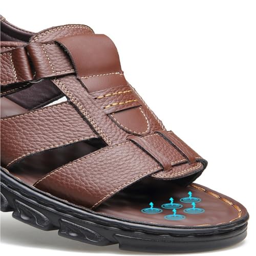 VOODUE Breathable Comfortable Casual Mens Sandals Summer Leather Slippers Outdoor Beach Shoes (Color : Brown, Size : 42 EU)4