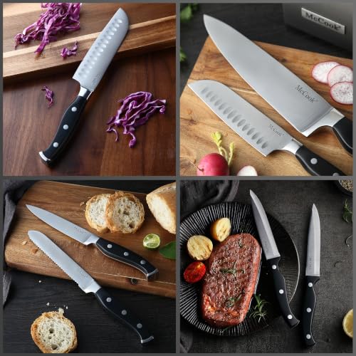 German Stainless Steel Kitchen Knife Block Set with Built-in Sharpener - image 7