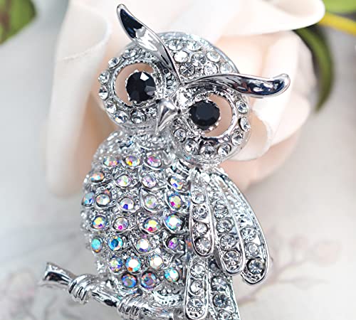 Image of Gyn&Joy Womens Crystal Rhinestones Perched Owl Bird Brooch Pin