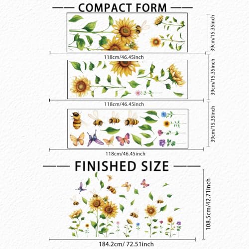SUPERDANT Large Sunflower Wall Decals Garden Flower Wall Stickers Butterflies Bees Peel and Stick Vinyl Wall Decor Wallpaper Wall Art Mural for Bedroom Living Room Kitchen Bathroom TV Background - Image 2
