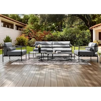 MIXPATIO 4-Piece Steel Outdoor Patio Conversation Set, All-Weather Garden Furniture with Thick Cushions, Waterproof & Rust-Resistant, Modern Patio Seating for Deck, Balcony, Porch, Backyard - Grey