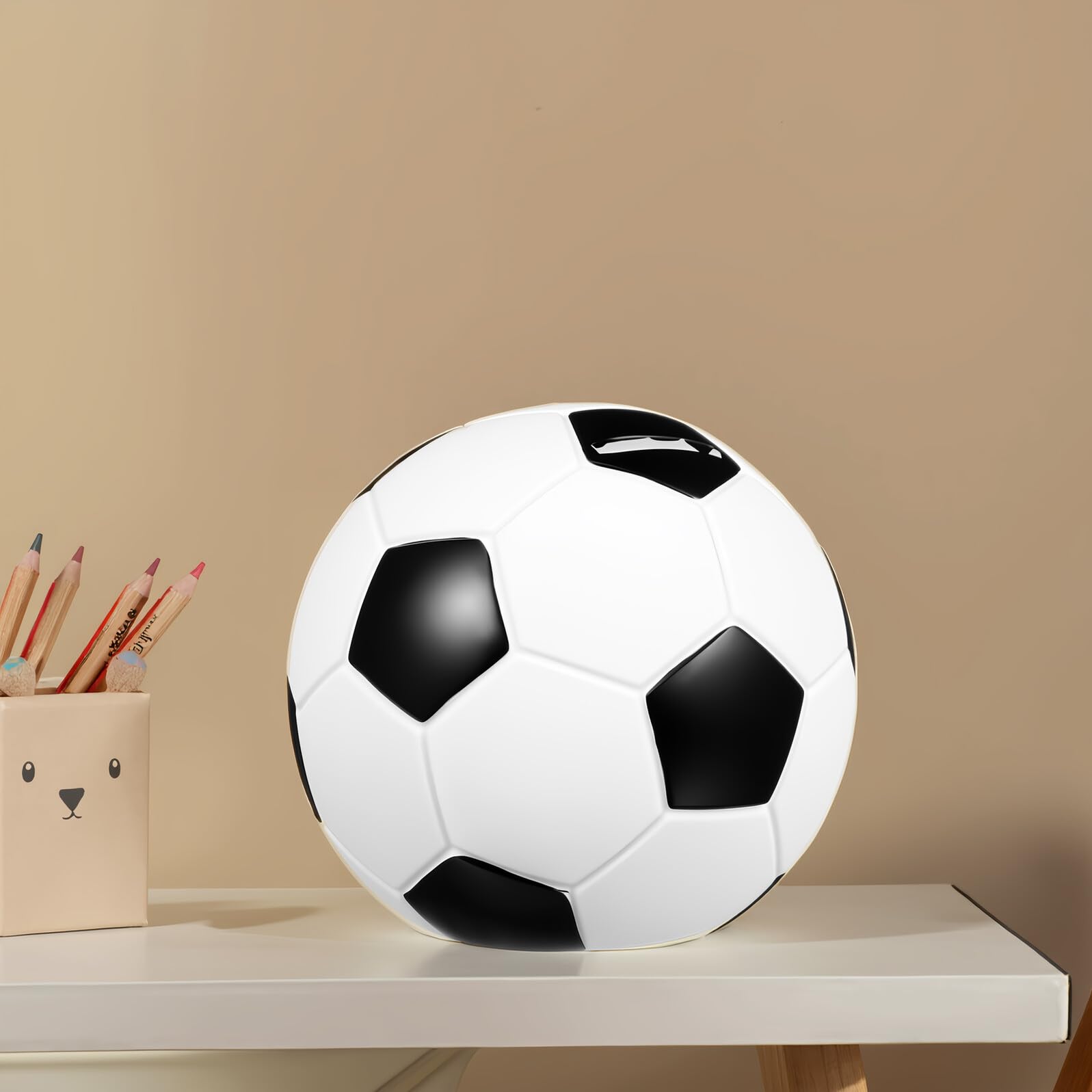 Salvadanaio a Forma di Pallone da Calcio per Decorazione per Scrivania e Camera Materiale Vinilico Robusto Anticaduta Grande Capacità e Apertura Comoda