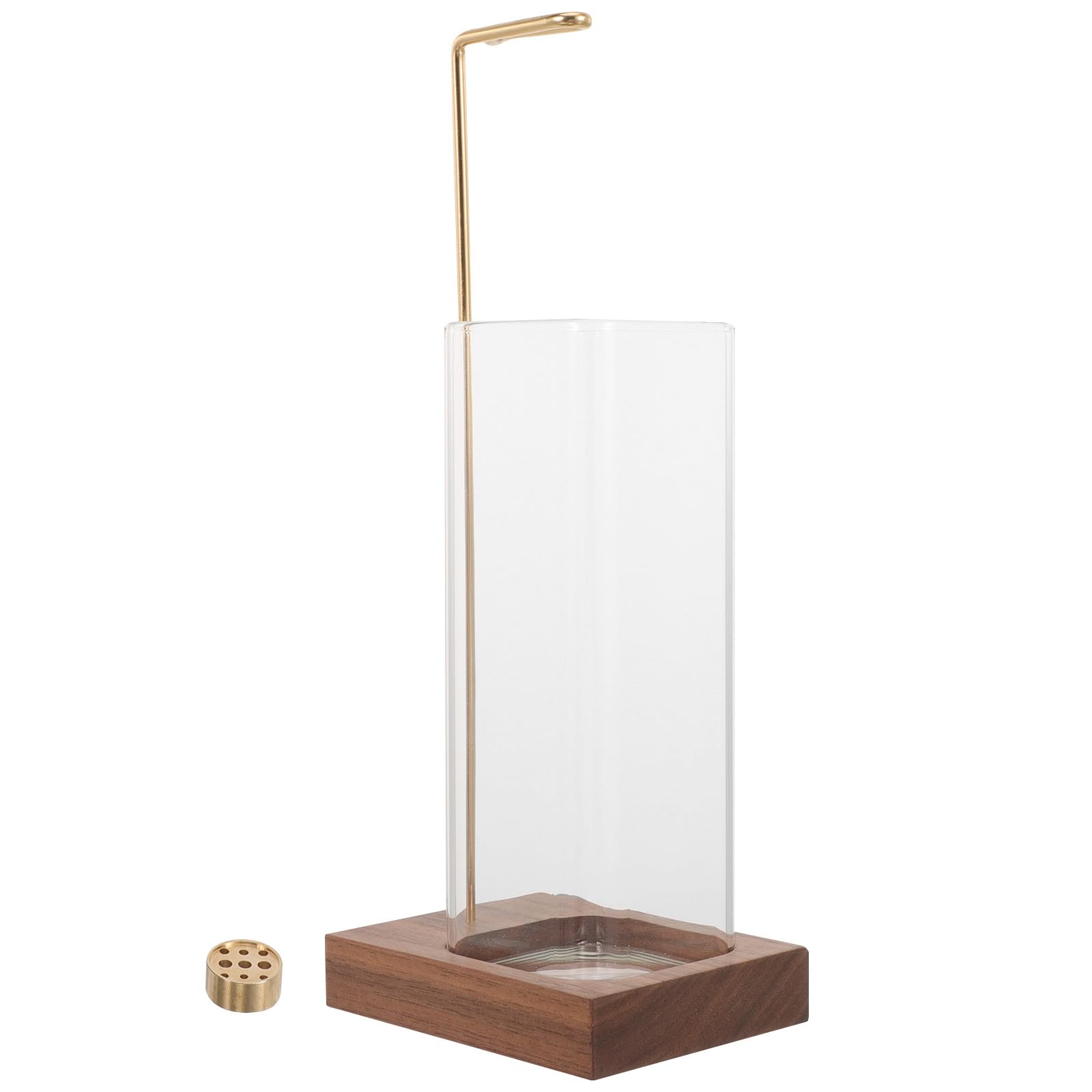 Porte-parfum inversé en verre et bois avec son support élégant en laiton pour la maison
