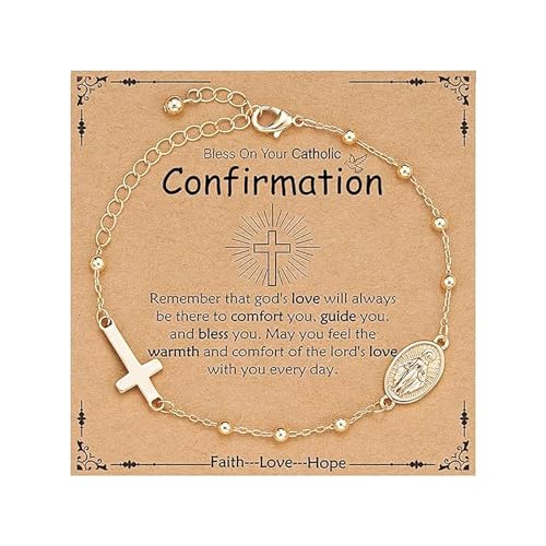 ZWWOGE Una pulsera de oro con colgante en forma de cruz y redondo, regalo comunión, regalo bautizo, pulsera con cruz oro para mujeres y hombres