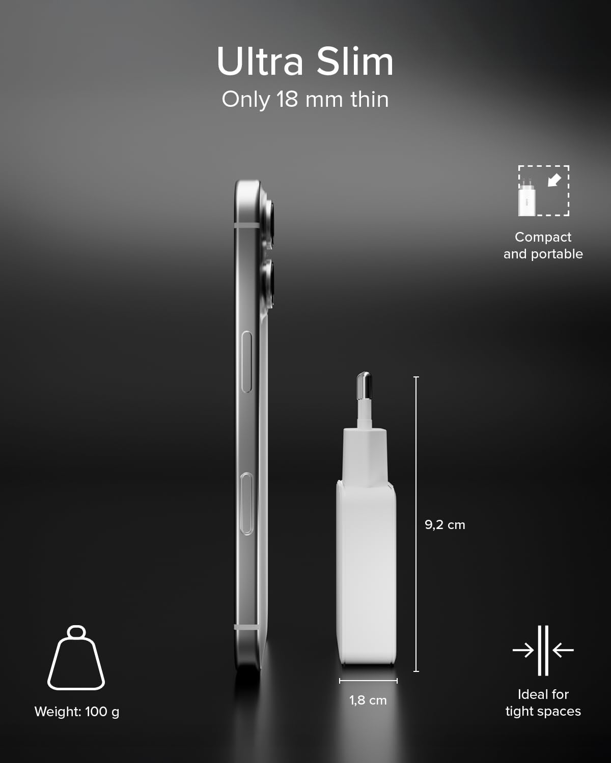 SBS Alimentatore Extra Slim GaN Charger 65W USB-C, Tecnologia GaN