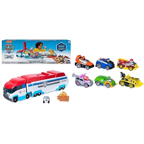 Paw Patrol, True Metal Classic Gift Pack of 6 Collectible DIE-CAST Vehicles, 1: 55 Scale, Launch’N Haul Paw Patroller, Transforming 2-in-1 Track Set for True Metal Die-Cast Vehicles
