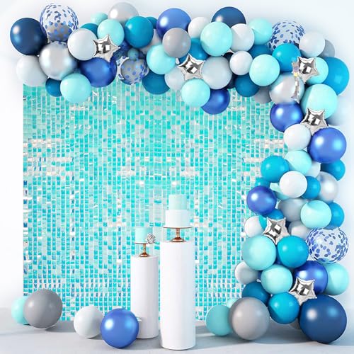 Image of Iridescent Blue Shimmer Wall Backdrop,Shiny Sequins,24PCS Sequins Backdrop Decoration Panels, Glitter Bling Photo Background Decorations for Birthday Party Wedding Anniversary Graduation