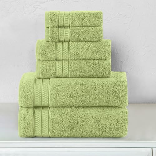 Image of Elegant Comfort Luxury 6-Piece Towel Set, Premium Soft 100% Turkish Cotton, Three Line Popcorn Design 2 Bath Towels, 2 Hand Towels and 2 Washcloths Towel Set - Quick-Drying and Absorbent, Sage Green
