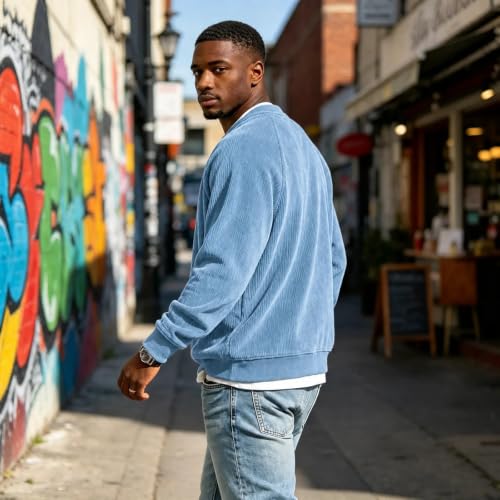 Men's Corduroy Shirts Long Sleeve Layered Top V Neck Tshirts - image 3