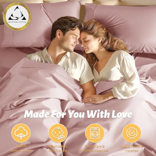 Shilucheng 100% Egyptian Cotton King Size Sheets Set - 1000 Thread Count,Luxury Cotton Bed Sheets,Breathable & Cooling Bedding and Pillow Cases, 16 Inch Deep Pocket - 4 Piece (Pink, King)