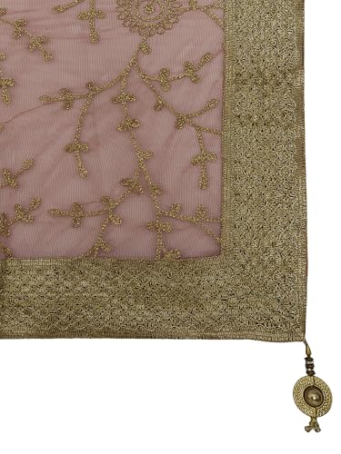 Image of ZEN APPAREL Women's Embroidered Net Dupatta with Lace Borders (Z-101) Premium Net Fabric Golden Aari Work