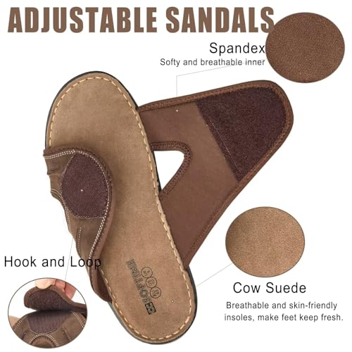 Men's Leather Slide Sandal Open Toe Adjustable Walking Sandals with Soft Comfy Arch Support Athletic Slippers2