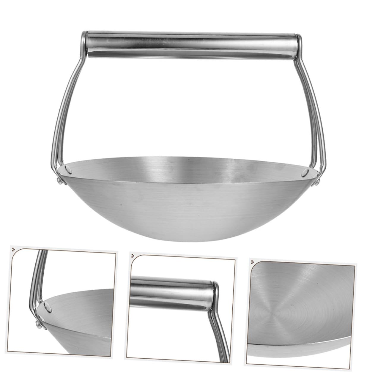 Ciieeo Wok aus Edelstahl mit Rundem Boden, 31, 75cm, Silber | Aufhängestange, zum Servieren, Braten und Kochen, für Küche, Restaurant und Zuhause