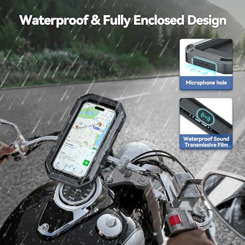 Image of KDD Waterproof Bike Phone Holder - 360 Rotation Motorcycle Phone Mount, Fully Enclosed Touch Sensitive Design, Bicycle Phone Clamp Compatible with iPhone 16 Pro Max /15 /14 /13 /12,4-6.7 inch Phones