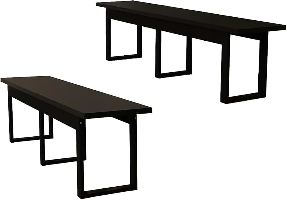 Kit Banco De Madeira MDF Com Base De Ferro Estilo Industrial Para Jardim Varanda Área Gourmet (Preto)