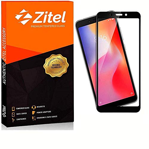 Image of Zitel Tempered Glass Screen Protector for Redmi 6A / 6 (Black) Edge to Edge Full Screen Coverage with Easy Installation Kit