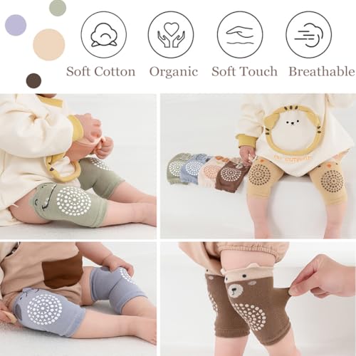 Baby Crawling Knee Pads and Socks with Anti-Slip Grips 10 Pairs Unisex Baby Toddler Nonslip Kneepads & Ankle Socks4