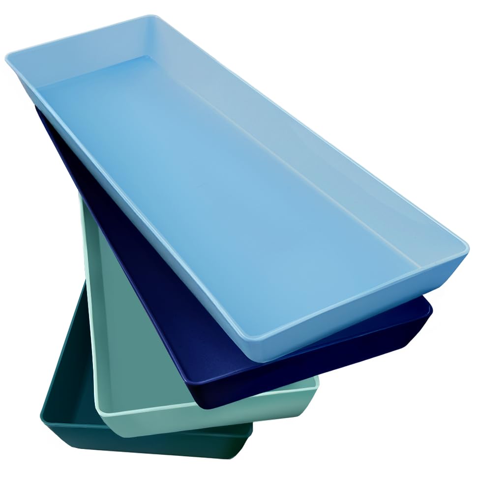 US Acrylic Coastal Plastic Serving Trays (Set of 4) 15” x 5” | Narrow Unbreakable Reusable Rectangular Party Platters | Serve Appetizers, Fruit,