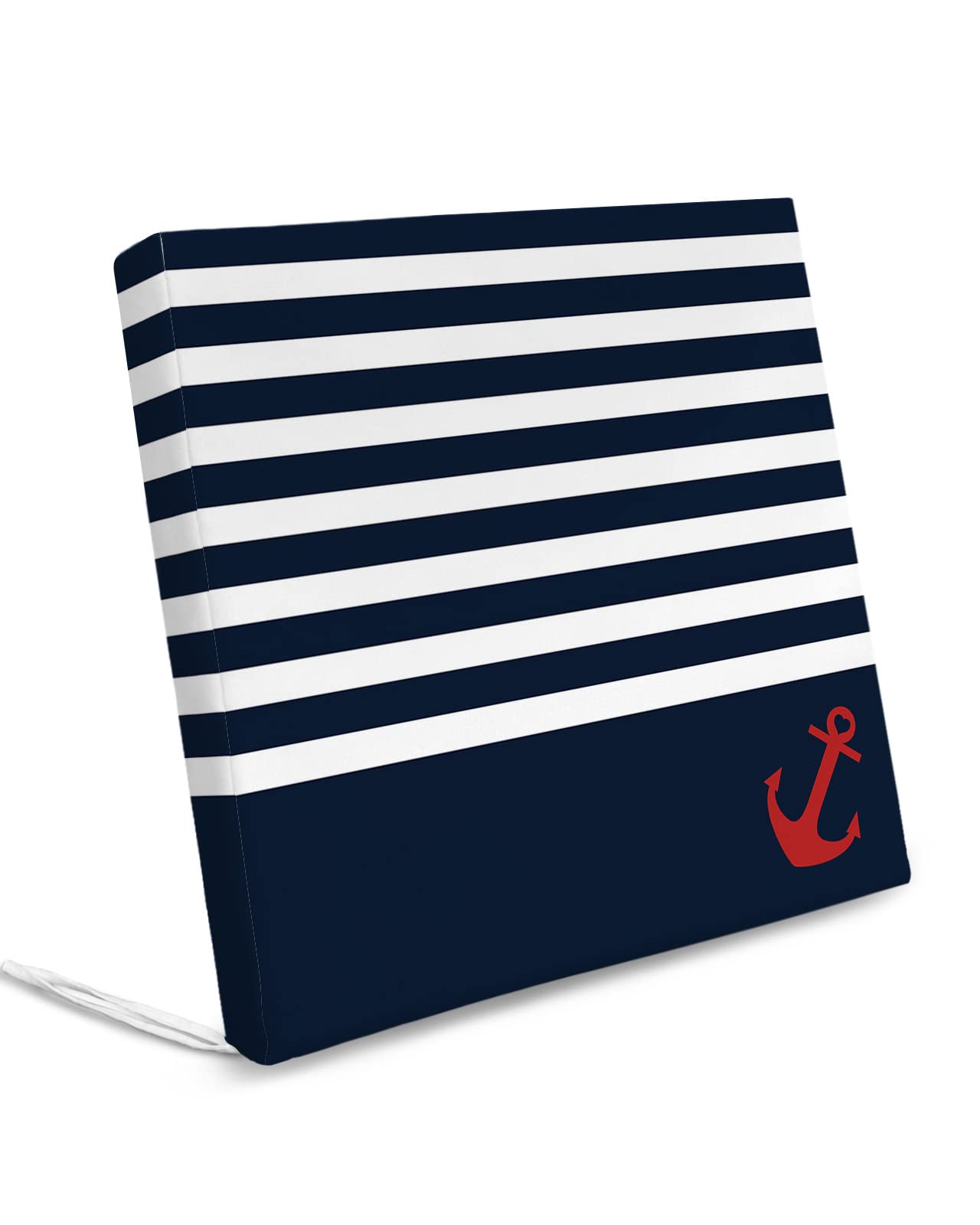 Edwiinsa Navy Indoor/Outdoor Seat Cushions Cover, Summer Beach Blue Stripes Nautical Anchor Waterproof Patio Chaise Lounge Cushion Cover for Beach Pool Side Chair Cushions 22x20x4 2pcs