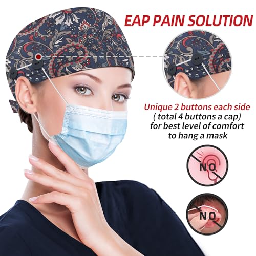 Image of ABAMERICA Working Caps with Button and Sweatband, Adjustable Working Hats for Women Men, One Size(Tie Back or Toggle)