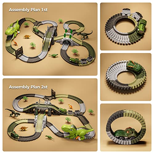 Image of TUMAMA 281 Pcs Dinosaur Race Tracks Train Set Car Toys for Kids 3-5 5-7