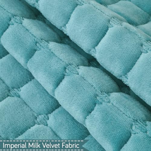 Image of HOKIPO 'BelleLace Series' Imperial Milk Velvet Sofa Backrest Mat Cover with Lace | Anti-Slip | 1 Pc - Teal (AR-6311-TEAL)