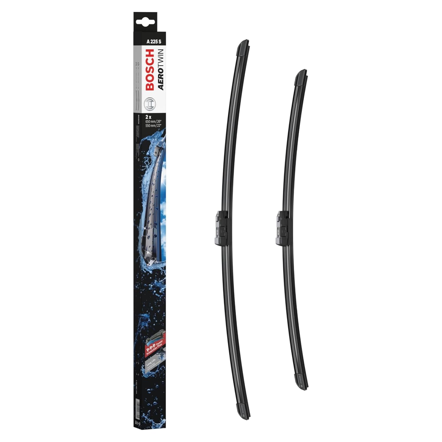 Bosch Wiper Blade Aerotwin A225S, Length: 650mm/550mm – set of front wiper blades - Only for left-hand drive (EU)