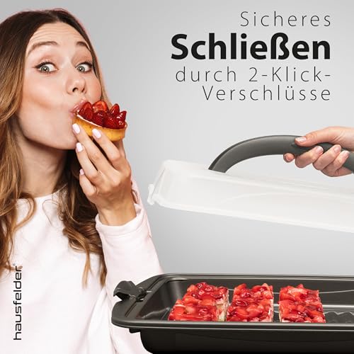 Hausfelder Transportbox groß rechteckig aus Kunststoff mit Deckel, Kuchen Transportbox für Blechkuchen XXL 30x44x9cm, Kuchenbehälter Kuchencontainer mit Deckel