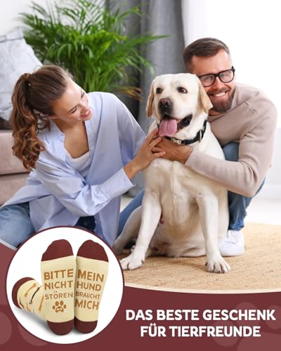 Gemtte Dackel Socken, Socken 36-45 mit Lustige hundemotiv, Baumwollsocken mit Spruch “Bitte Nicht Stören - Mein Hund Braucht Mich”, Idee Geburtstagsgeschenk für hundeliebhaber Frauen & Männer
