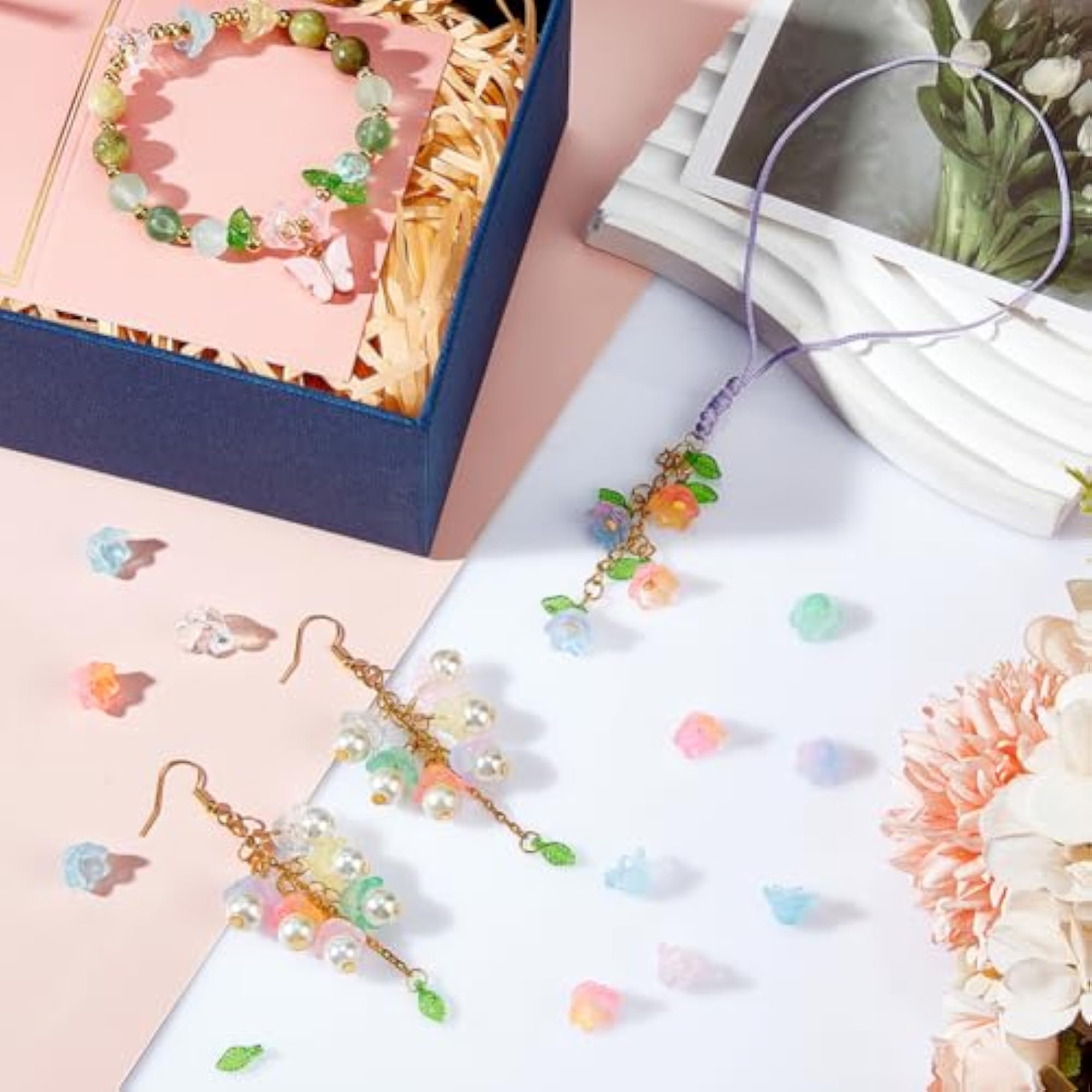 240 Pcs Glass Bell Flower Beads Kits
