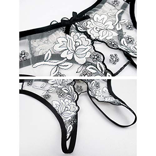 Amosfun calcinha fio dental feminina de nylon transparente de lã aberta azul, Preto, M