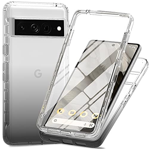 RonRun Funda para Google Pixel 7 Pro con Protector de Pantalla Incorporado, Grado Militar de 360 ° Anti Choque Anti-amarilleo Transparente Case Cover - Negro