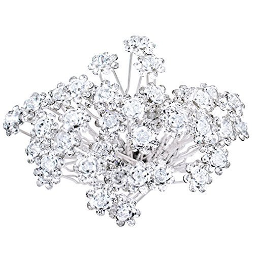 Canitor 20 Pack Flower Rhinestone Hair Pins Hair Clips Bride Crystal Hair Pins Wedding Rhinestones Hair Pins for Women Hair White Pearl Jewelry Hair Accessories Hairware Hairdress(Silver)