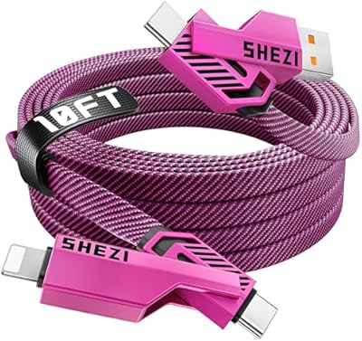 SHEZI [Upgraded 2.0] 4-in-1 USB C Cable 60W 10FT Fast Charging [480Mbps Data Sync] Flat Nylon Braided Charger Cord Combo, USB A/C to C/L Multi Charge Cable for iPhone/iPad & Most …