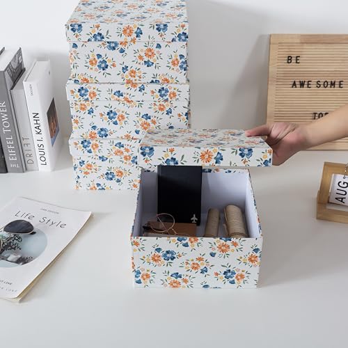 Soul-Lane-Decorative-Square-Boxes-with-Lids-Set-of-4-Harvest-Bloom-Floral-Cardboard-Memory-and-Keepsake-Boxes-Photo-Storage-for-Organizing-and-Home-Decor Soul Lane Decorative Square Boxes with Lids Set of 4 Harvest Bloom Floral Cardboard Memory and Keepsake Boxes Photo Storage for Organizing and Home Decor