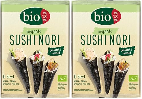 BIOASIA Hojas de Nori Ecológicas, alga tostada bio para la preparación de sushi, 1 x 25 g (Paquete de 2)