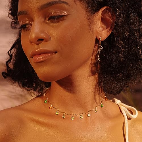 Fettero Cute Choker Necklace for Women Colorful Daisy Flower Choker Cute Chain Choker Necklace Delicate Fashion Gold Dainty Simple Necklace for Women Jewelry Gifts2
