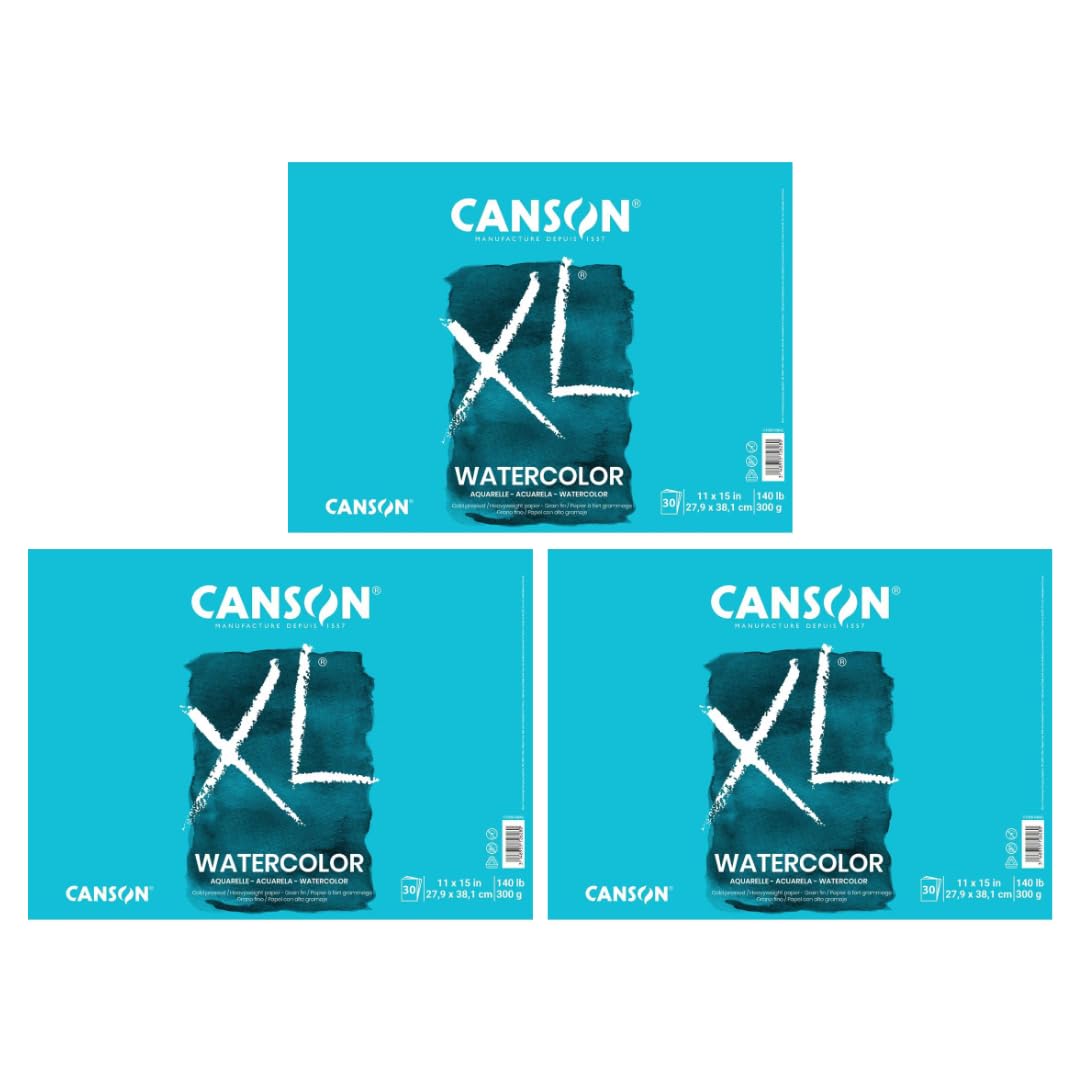 XL Series Watercolor Paper Pad, 11" x 15", 30 Sheets/Pad, 3 Pads