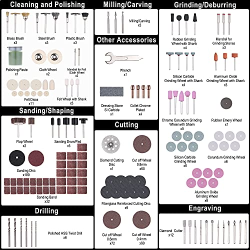 Rotary Tool Accessories Kit, Longmate 544Pcs Rotary Tool Bit Set 1/8-Inch Shank Attachments For Easy Cutting, Grinding, Sanding, Sharpening, Carving, Polishing, Engraving For Woodworking, Glass, Metal #TOP1