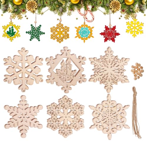 Holzanhänger Weihnachten Schneeflocke, 18 Stück Christbaumschmuck...