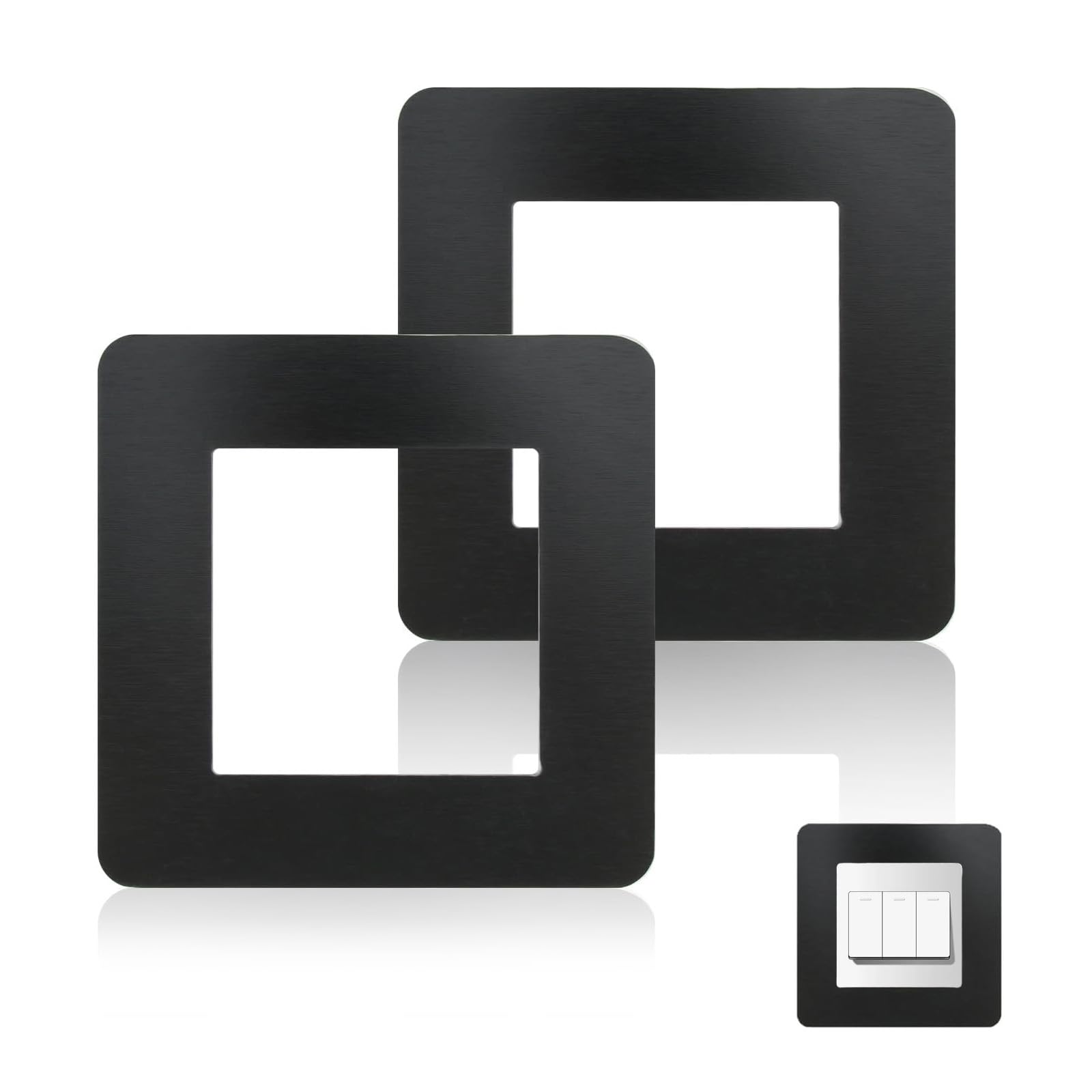 Yevon Black 8.6 × 8.6 Cm Light Switch Surround - 2Pcs Single Light Switch Cover Plates - 3.38 Inch Square Shape Acrylic Socket Surround Plate - Decorating And Protecting Socket Switches Surrounds Finger Plate (Black)