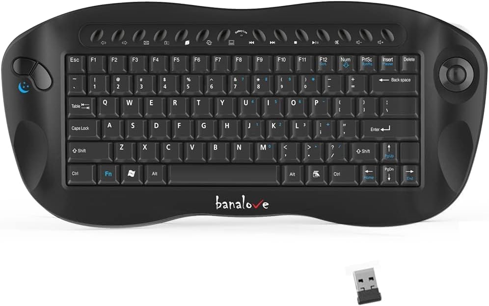 Wireless Keyboard with Trackball, 2.4G Handheld Multimedia Keyboard Built in Trackball, Scroll Wheel & Hotkeys for HTPC, TV Box, Laptop, Desktop, Compatible with Windows, Mac, Android (Black)