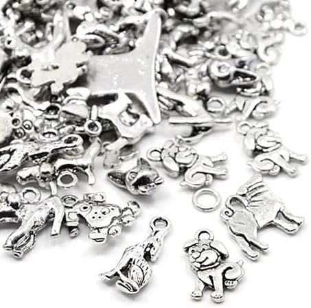 Antique Silver Tibetan Zinc Mixed Dog Charms 5-40mm Pack of 30g