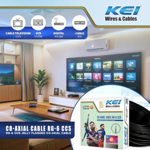 Image of KEI Coaxial Cable RG6 CCS, 99.97% Pure Copper Conductor,Polyethylene Foam Insulation, Laminated Aluminum Tape & Wire Braiding,PVC Oversheathed, Suitable for HD TV Satellite Broadband (Black 100 Meter)