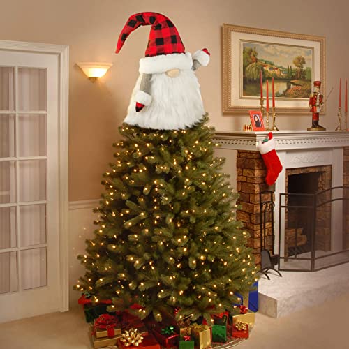 Gnome Christmas Tree Topper, 27.5 Inch Large Swedish Tomte Gnome Christmas Tree Ornament, Santa Gnomes Plush Scandinavian Christmas Decorations, Christmas Holiday Home Decor With Plaid Hat #TOP4